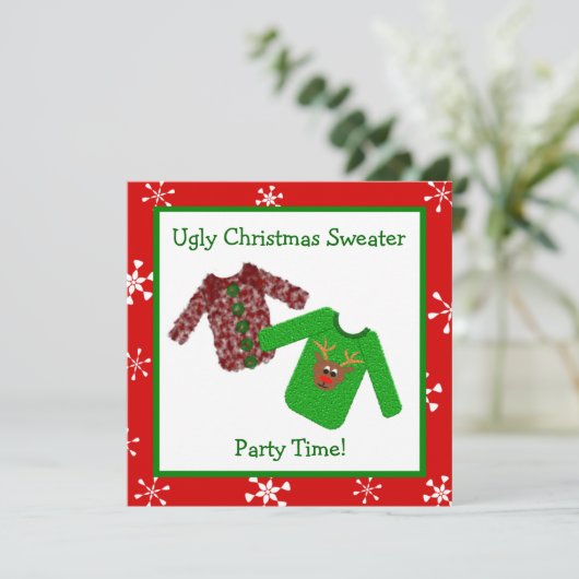 醜いクリスマスのセーターのクリスマスのパーティの招待状 招待状 (スタンド正面)