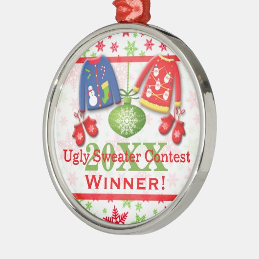 醜いクリスマスのセーターのコンテストの勝者のオーナメント7 メタルオーナメント (左)