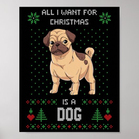醜いクリスマスのセーターのパグ 醜いセーターの犬 ポスター (正面)