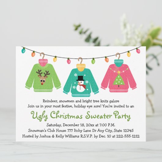 醜いクリスマスのセーターのパーティの招待状 招待状 (スタンド正面)