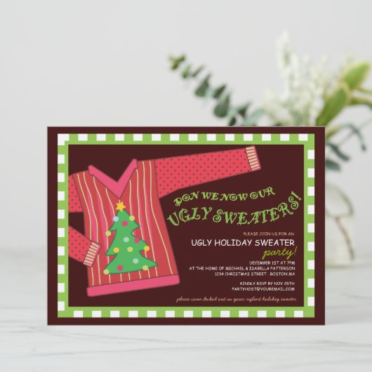 醜いクリスマスのセーターのパーティの招待状 招待状 (スタンド正面)