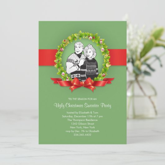 醜いクリスマスのセーターのパーティの招待状 招待状 (スタンド正面)