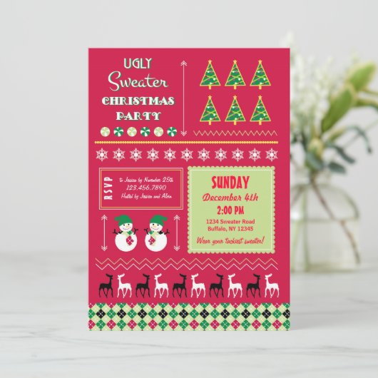 醜いクリスマスのセーターのパーティの招待状 招待状 (スタンド正面)