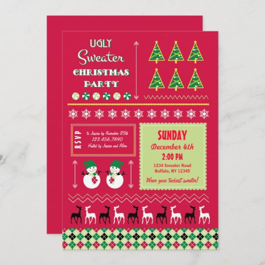 醜いクリスマスのセーターのパーティの招待状 招待状 (正面/裏面)