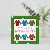 醜いクリスマスのセーターのパーティーの赤い緑の水玉模様 招待状 (スタンド正面)