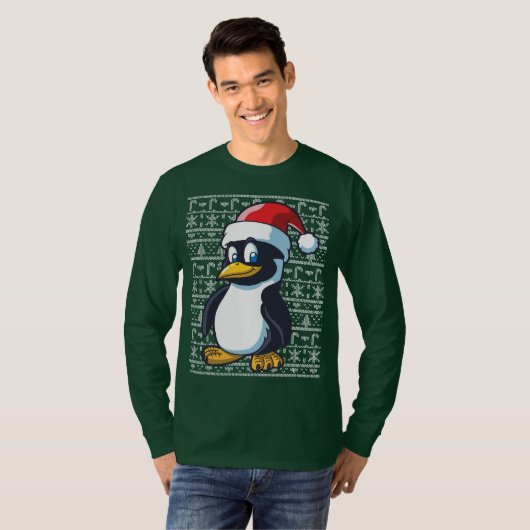 醜いクリスマスのセーターのペンギン Tシャツ (正面フル)