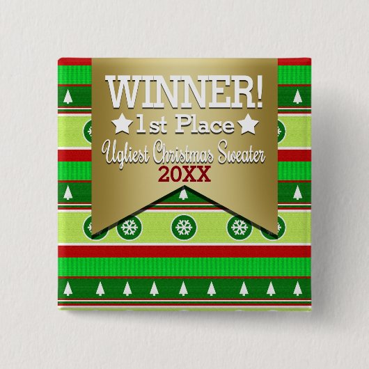 醜いクリスマスのセーターの勝者ボタン 缶バッジ (正面)