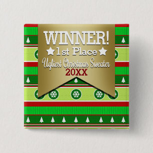 醜いクリスマスのセーターの勝者ボタン 缶バッジ