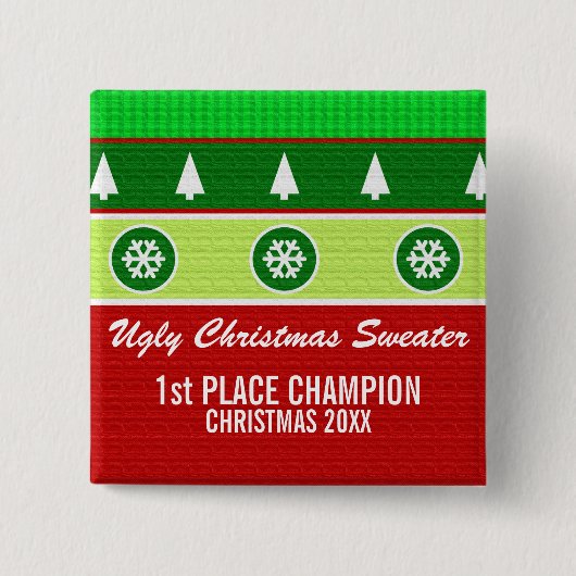 醜いクリスマスのセーターの勝者ボタン 缶バッジ (正面)