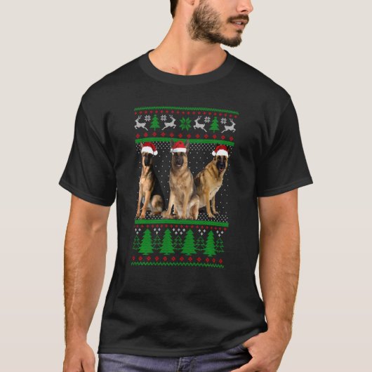 醜いクリスマスのセーターを着たジャーマンシェパード Tシャツ (正面)