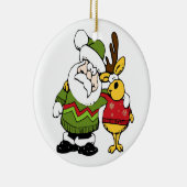 醜いクリスマスのセーターを身に着けているサンタおよびトナカイ セラミックオーナメント (右)