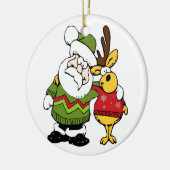 醜いクリスマスのセーターを身に着けているサンタおよびトナカイ セラミックオーナメント (左)