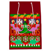 醜いクリスマスのセーターパターンかわいい恐竜 ミディアムペーパーバッグ (正面)