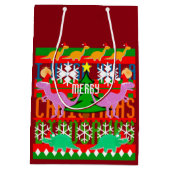 醜いクリスマスのセーターパターンかわいい恐竜 ミディアムペーパーバッグ (裏面)