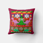 醜いクリスマスのセーターパターン漫画の恐竜 クッション (裏面)