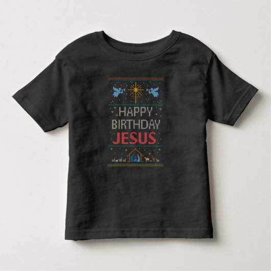 醜いクリスマスのセーター色のハッピーバースデーイエス・キリスト トドラーTシャツ (正面)