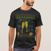 醜いクリスマスのワインのシャンペンのクリスマスのセーター Tシャツ (正面)