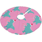 醜いクリスマスの恐竜トレックスの雪の結晶 ブラッシュドポリエステルツリースカート (アングル)