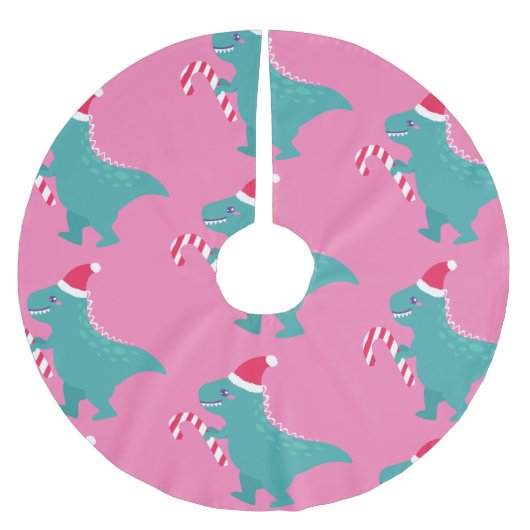 醜いクリスマスの恐竜トレックスの雪の結晶 ブラッシュドポリエステルツリースカート (正面)