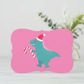 醜いクリスマスの恐竜 T-Rex 雪の結晶 冬 招待状 (スタンド正面)