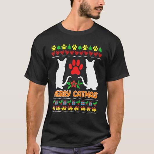 醜いクリスマスの猫 Tシャツ (正面)