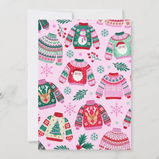 醜いクリスマスの醜いセーターをピンクと赤に 招待状 (裏面)
