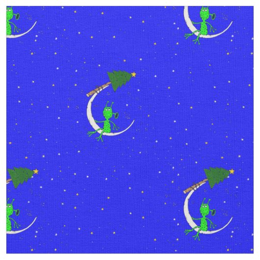 醜いクリスマスエイリアンのクリスマスツリーの月 ファブリック (クローズアップ)