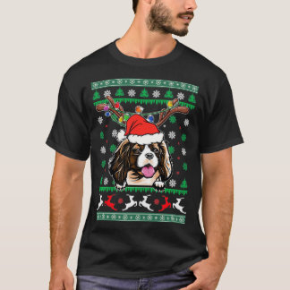 醜いクリスマスカライヤーキングチャールズスパニエル犬ライン Tシャツ