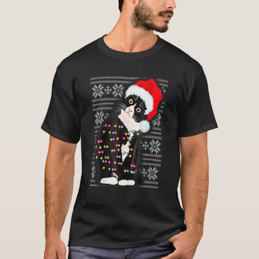 醜いクリスマスキャットサンタハットライトホリデーカワイイX Tシャツ (正面)