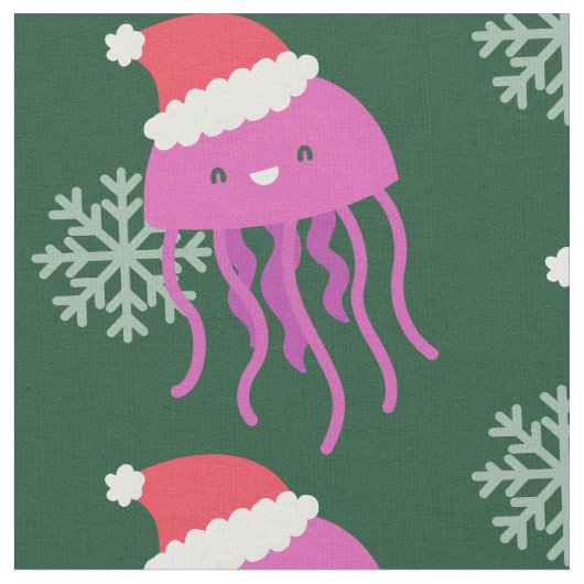 醜いクリスマスクラゲのサンタ雪 ファブリック (クローズアップ)