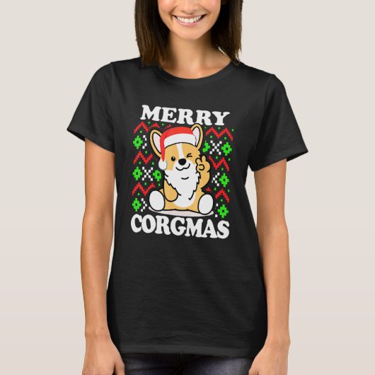 醜いクリスマスコーギー犬クリスマスおめでとうコーギーマスP Tシャツ (正面)