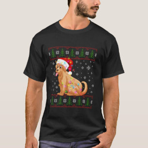 醜いクリスマスゴールデンレトリバードッグライトとサン Tシャツ