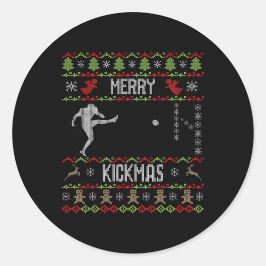醜いクリスマスサッカースポーツチームキッカー ラウンドシール (正面)