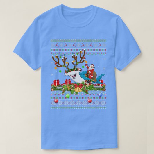 醜いクリスマスサンタ乗りハンマーヘッドシャーククリスマス Tシャツ (デザイン正面)