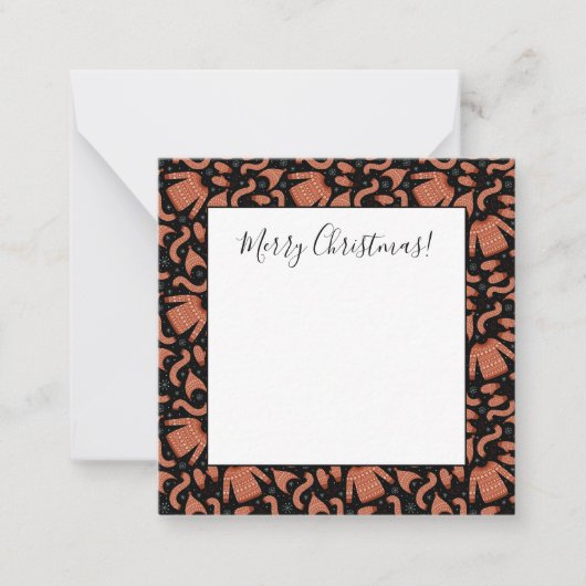 醜いクリスマススウェター ハット スカーフ 赤 白 ノートカード (正面)