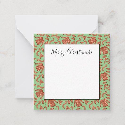 醜いクリスマススウェター ハット スカーフ 赤 白 ノートカード (正面)