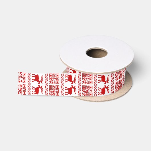 醜いクリスマススウェット QR コード 新年快乐! サテンリボン (リール)