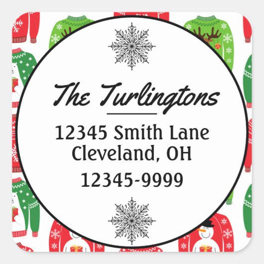 醜いクリスマススウェータポーラベア差出人住所 スクエアシール (正面)