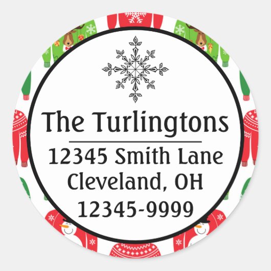 醜いクリスマススウェータポーラベア差出人住所 ラウンドシール (正面)