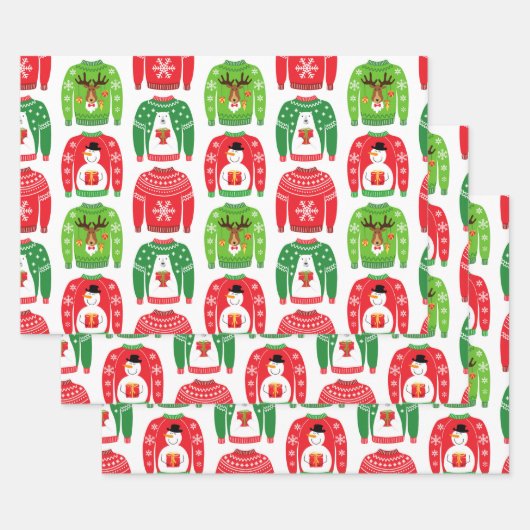 醜いクリスマススウェータポーラベア雪だるまルドルフ赤 ラッピングペーパーシート (セット)