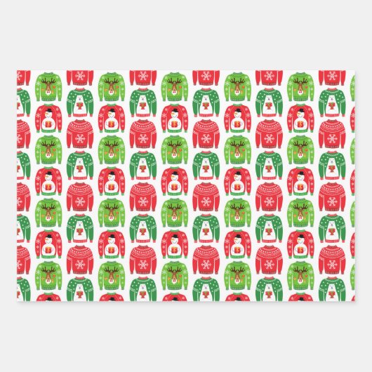 醜いクリスマススウェータポーラベア雪だるまルドルフ赤 ラッピングペーパーシート (正面)