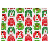 醜いクリスマススウェータポーラベア雪だるまルドルフ赤 ラージペーパーバッグ (裏面)