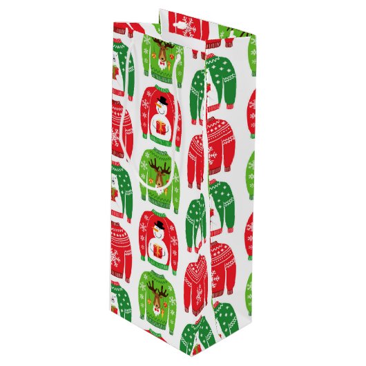 醜いクリスマススウェータポーラベア雪だるまルドルフ赤 ワインギフトバッグ (正面アングル)