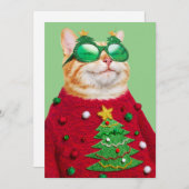 醜いクリスマススウェーターの猫 招待状 (正面/裏面)