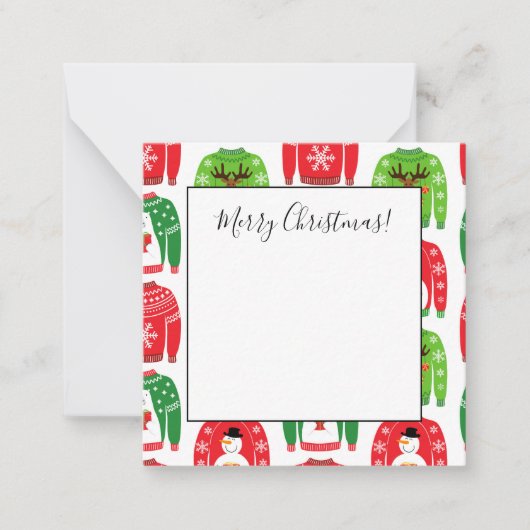 醜いクリスマススウェーター 極地のクマ 雪だるま ルドルフ 赤 ノートカード (正面)