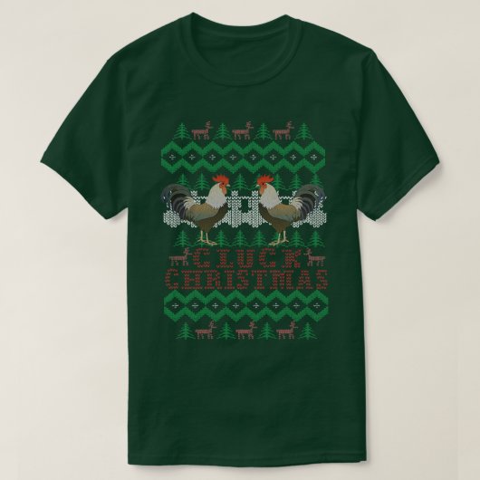 醜いクリスマスセーターおもしろいチキン Tシャツ (デザイン正面)