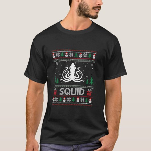 醜いクリスマスセーターおもしろいデザインイカ醜いXma Tシャツ (正面)