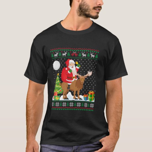 醜いクリスマスセーターおもしろいデザインサンタライディングM Tシャツ (正面)