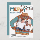 醜いクリスマスセーターおもしろいフォトホリデーカード シーズンカード (正面/裏面)