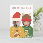 醜いクリスマスセーターおもしろい顔パーソナライズされた シーズンカード (スタンド正面)